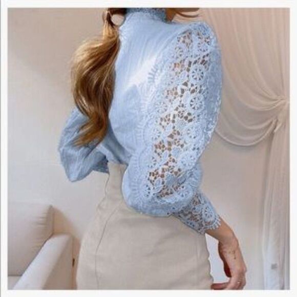 NEW Lace Trim Victorian Button Down Blouse - Picture 2 of 8
